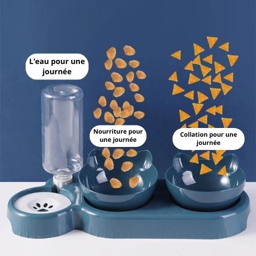 Gamelle de nourriture et distribution d'eau pour chat - FoodwaterBowl™ - Calinours Chats