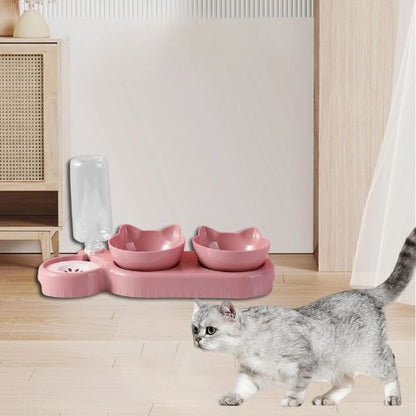 Gamelle de nourriture et distribution d'eau pour chat - FoodwaterBowl™ - Calinours Chats