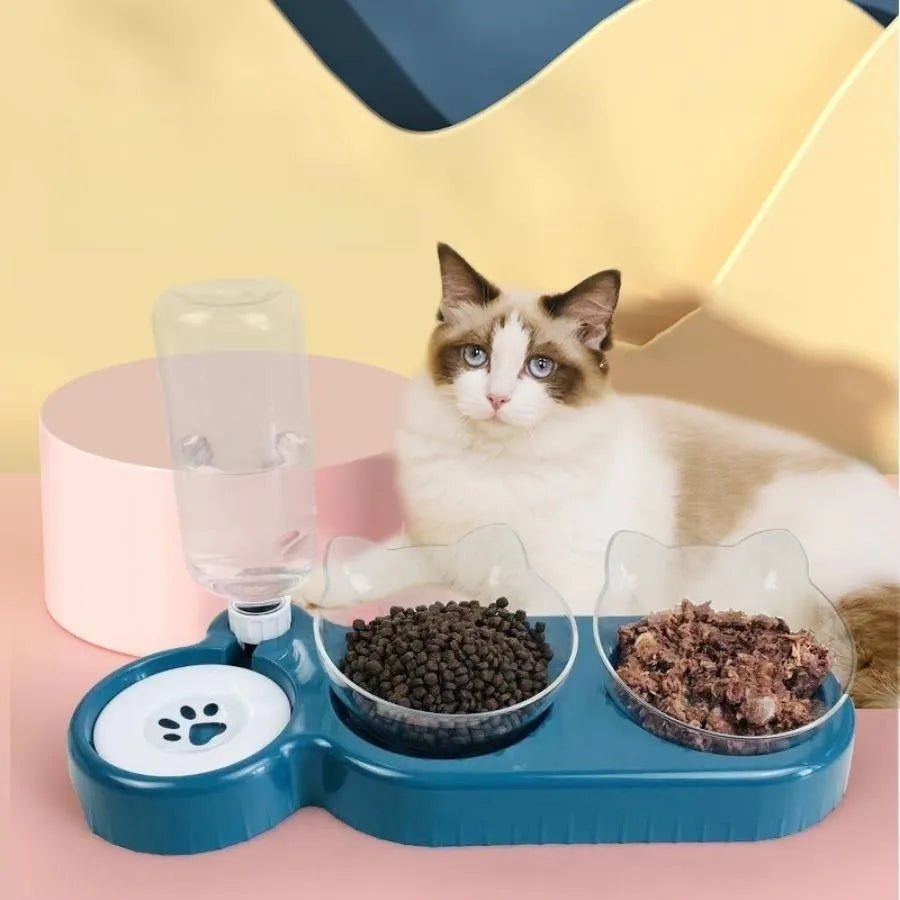 Gamelle de nourriture et distribution d'eau pour chat - FoodwaterBowl™ - Calinours Chats